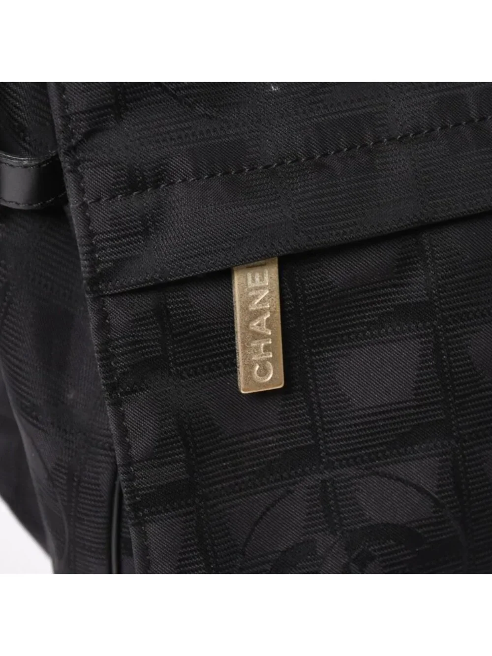 Chanel New Travel Line Messenger Bag Nylon Jacquard Leather Gold